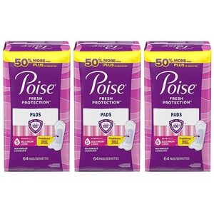 Poise Fresh Protection Pads Size 5 Maximum Long 64 Count Lot of 3 Incontinence
